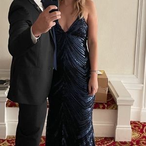 Windsor formal holiday party navy blue sequin evening gown dress - size small /4